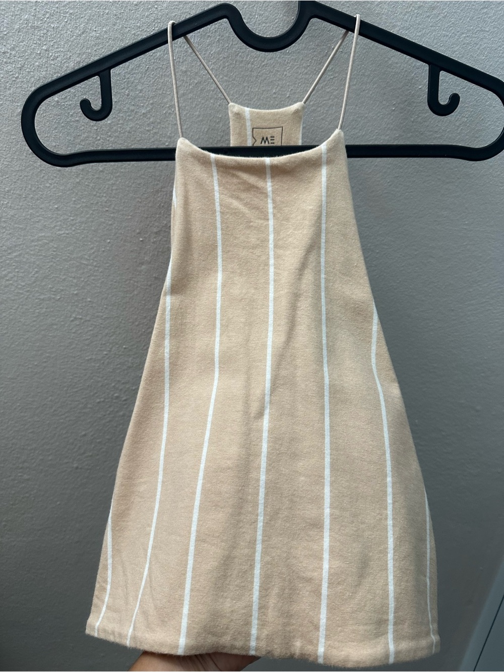Me to We Beige & White Vertical-Stripe Cropped Halter
